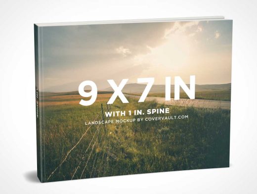 9 x 7 Landscape Paperback Book PSD Mockup With Visible Spine