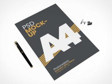 A4 Stationery Paper Letterhead & Stylus PSD Mockup