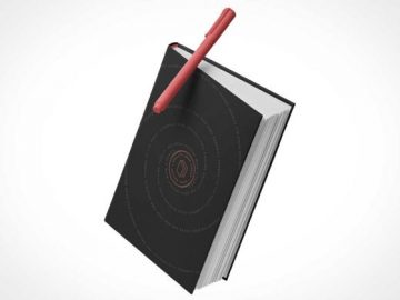 Anti-Gravity Floating Hardcover Black Notebook PSD Mockup