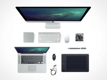 Apple PSD Mockup Scene With iMac MacBook Pro Watch and Keyboard