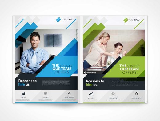 Bi-Fold Brochure Left & Right Panels Face-On PSD Mockup