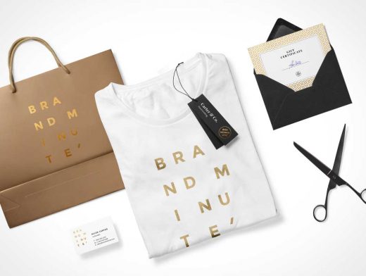 Boutique Store Stationery PSD Mockup Bag and T-Shirt Scene