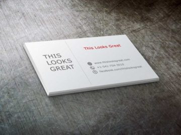 Business Card Stack PSD Mockup On Brushed Metal Surface