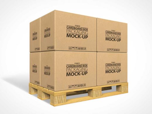 Cardboard Boxes On Shipping Dock Palettes PSD Mockup