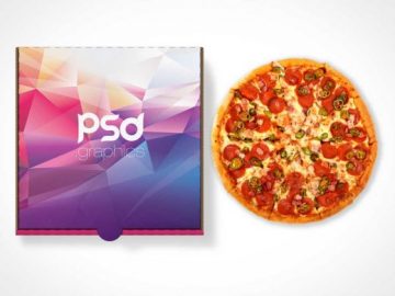 Closed Pizza Box Top Cover Branding PSD Mockup