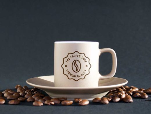 Coffee Mug With Beans PSD Mockup
