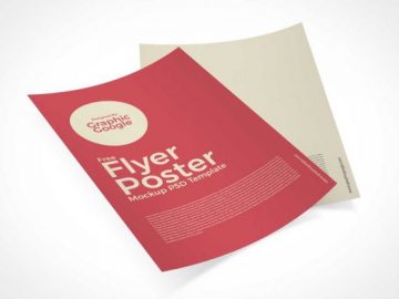 Curled A4 Pair Flyer Brochures PSD Mockup