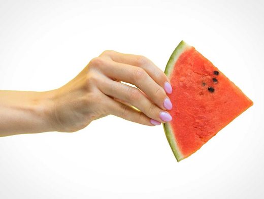 Female Hand Holding Watermelon Fruit PSD Mockup