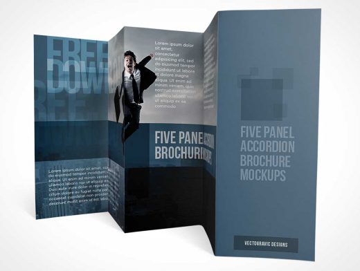 Five Panel Accordion Brochure Multiple Views PSD Mockup