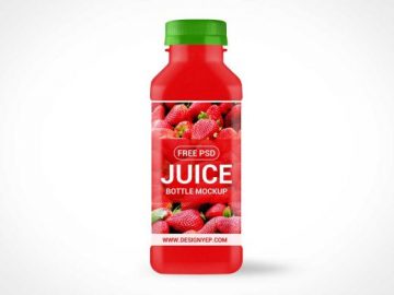 Fruit Juice Bottle Label & Sealed Plastic Lid PSD Mockup