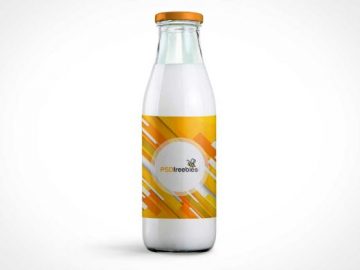Glass Milk Bottle With Twist Cap PSD Mockup
