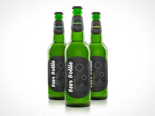 Green Glass Beer Bottle PSD Mockup