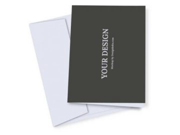 Greeting Card With Envelope Top View PSD Mockup