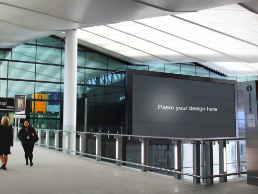 Heathrow Airport Backlit Banner Poster PSD Mockup