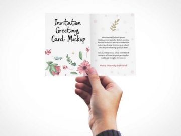 Invitation / Greeting Card In Hand PSD Mockup