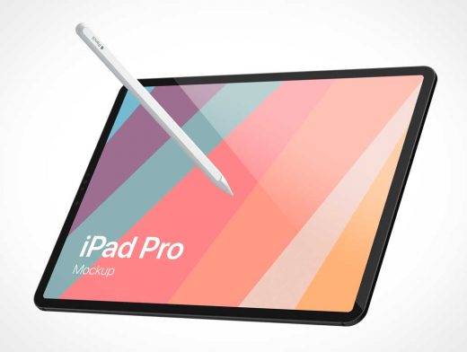 iPad Pro Screen & Apple Pencil Stylus PSD Mockup