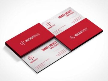 Isometric Business Card Piles Front & Back PSD Mockup