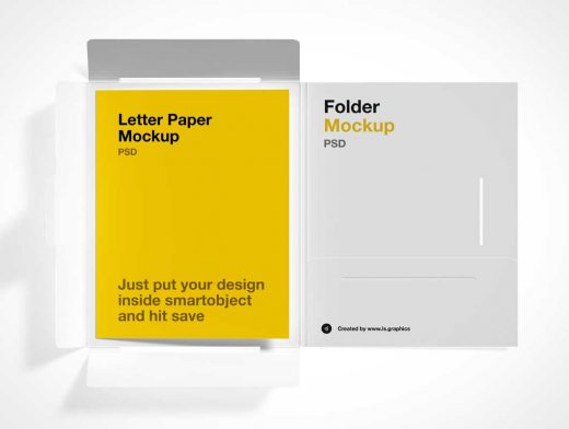 Letter Paper Brochure & Die Cut Packaging PSD Mockup