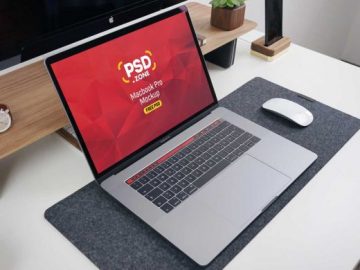 MacBook Pro Laptop Computer & Magic Mouse PSD Mockup