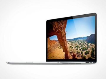 MacBook Pro Screen At 90 Degrees Right Side View PSD Mockup
