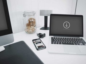 MacBook Workstation PSD Mockup With Cookie Jar