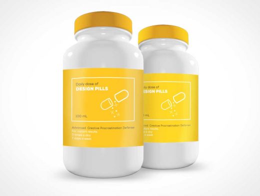 Medicin Pill Bottle Container Front Label PSD Mockup