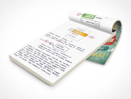 Notepad With Flipped Cover PSD Mockup