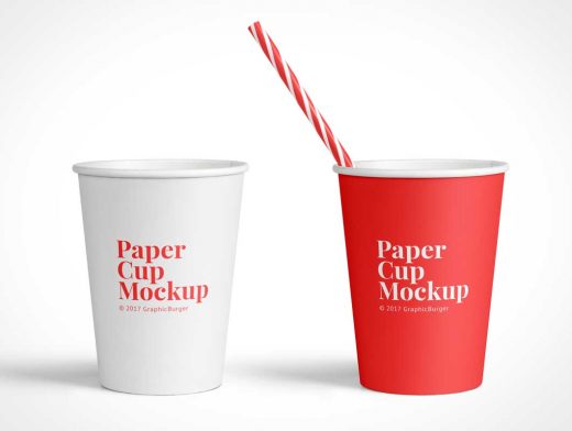 Paper Cup Soft Drinks & Straws PSD Mockup