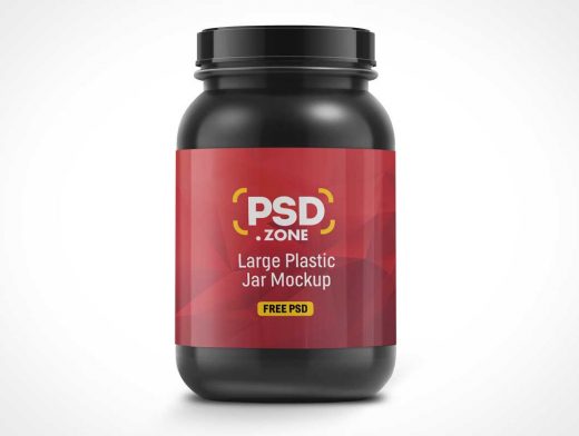 PET Dark Plastic Whey Protein Container PSD Mockup
