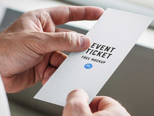 Rectangular Event Ticket In Hand PSD Mockup
