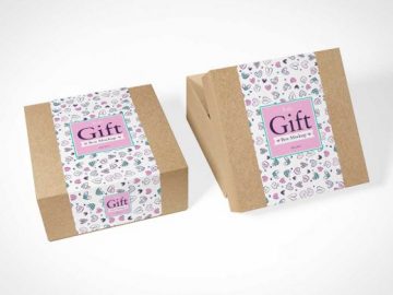 Recycled Material Giftbox Packaging PSD Mockup