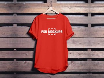 Round Neck T-Shirt Hanging In Closet PSD Mockup
