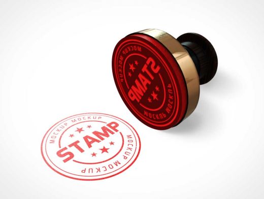Round Rubber Stamp & Plastic Handle PSD Mockup