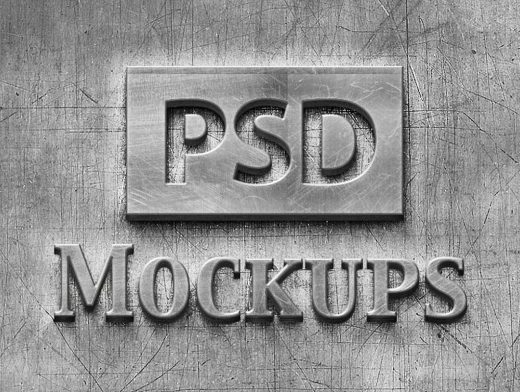 Scratched & Brushed Raised Metal Logo PSD Mockup