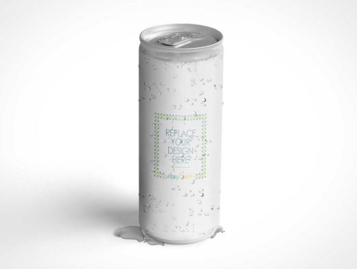 Slim Soda Can PSD Mockup With Condensation Drops