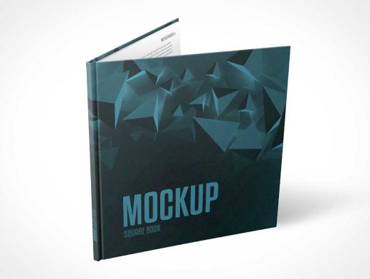 Square Hardcover Book Front Cover Standing Partially Open PSD Mockup