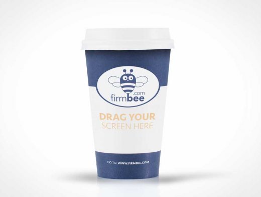 Standing Blue Coffee Cup PSD Mockup With Plastic Lid