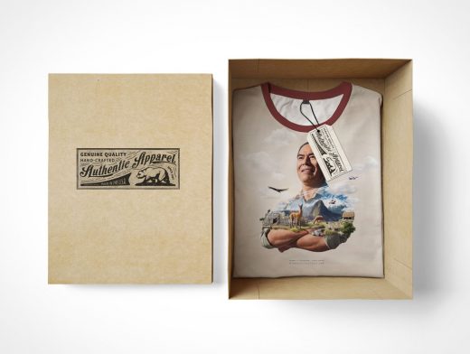 T-Shirt And Tag Label PSD Mockup Inside Shoe Box Packaging