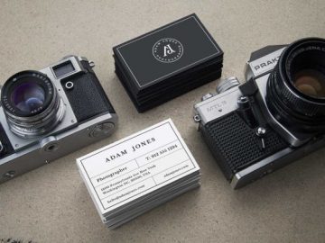 Vintage Cameras & Business Cards PSD Mockup