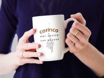 Woman Holding Ceramic Coffee Mug PSD Mockup